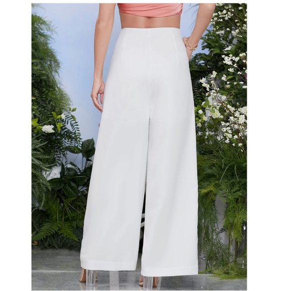 Wide Leg Pants White with Pockets - Picture 5 of 7